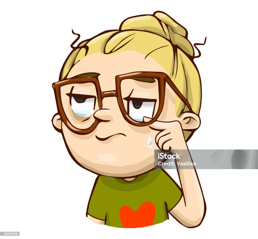 Emotional Funny Cartoon Character Vector Sarcastic Crying Hand Drawn Girl  Stock Illustration - Download Image Now - iStock