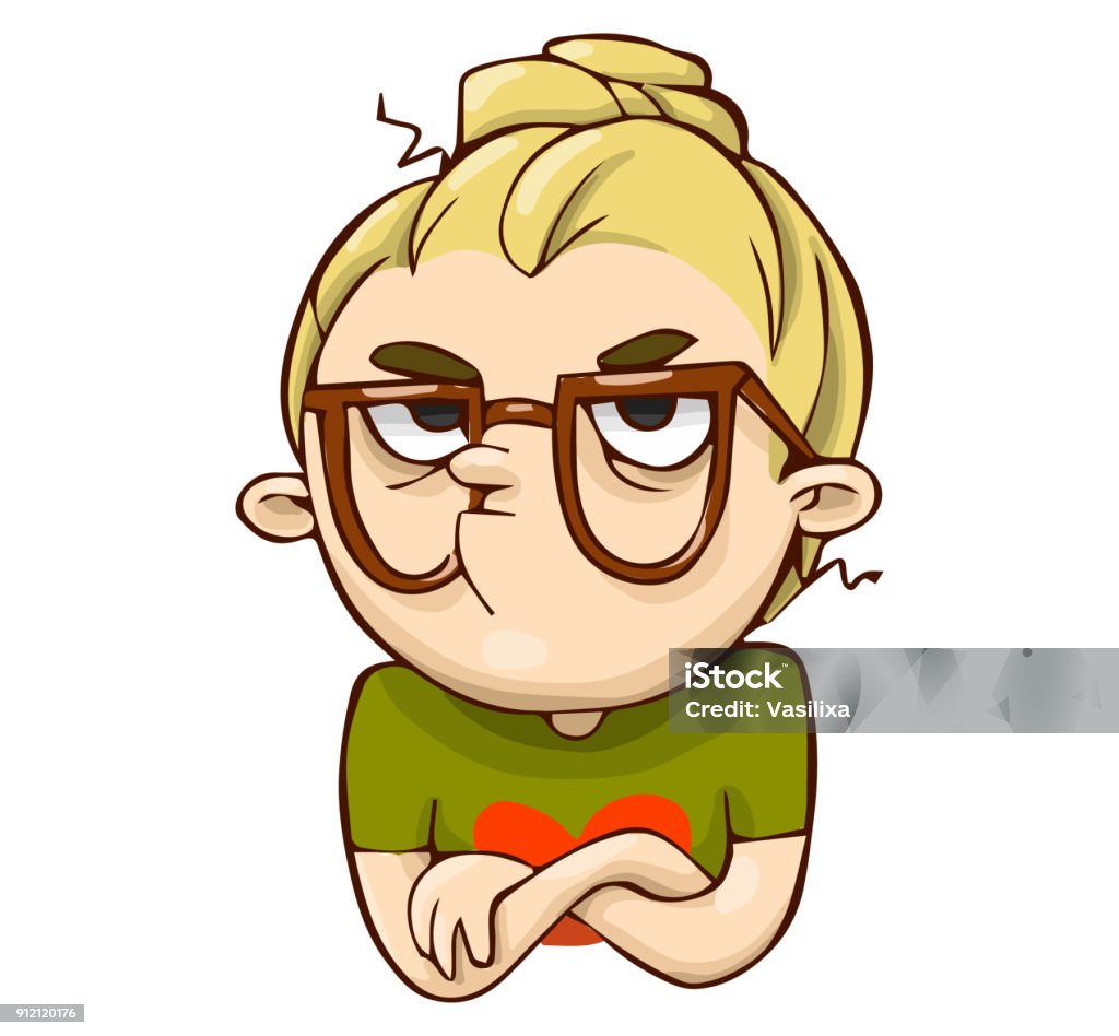 Funny Angry Cartoon Girl Vector Displeased Colorful Character Stock  Illustration - Download Image Now - iStock