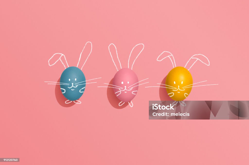 Easter egg rabbits on pink background Easter, Easter Bunny, Easter Egg, Springtime, Easter Stock Photo