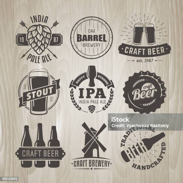 Set Of Vector Craft Beer Logos And Badges Stock Illustration - Download Image Now - Beer - Alcohol, Logo, Vector