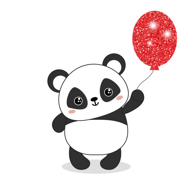 illustrations, cliparts, dessins animés et icônes de illustration de panda bear - confetti balloon white background isolated