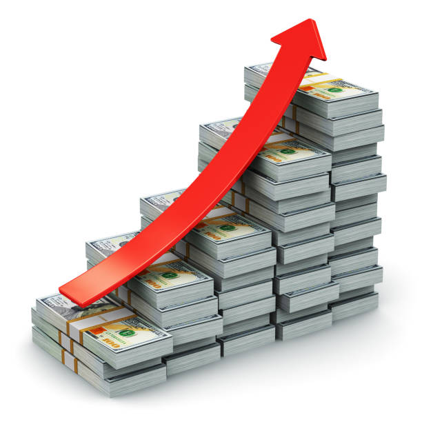 grafico a barre in crescita dalle banconote in dollari usa - tax graph financial report finance foto e immagini stock