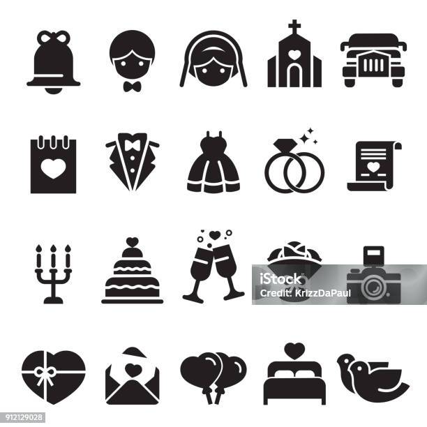 Wedding Icons Black Edition Stock Illustration - Download Image Now - Wedding, Wedding Ceremony, Bouquet