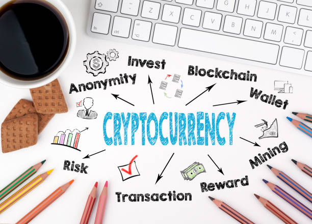 istock cryptocurrency concept. Chart with keywords and icons 912129666