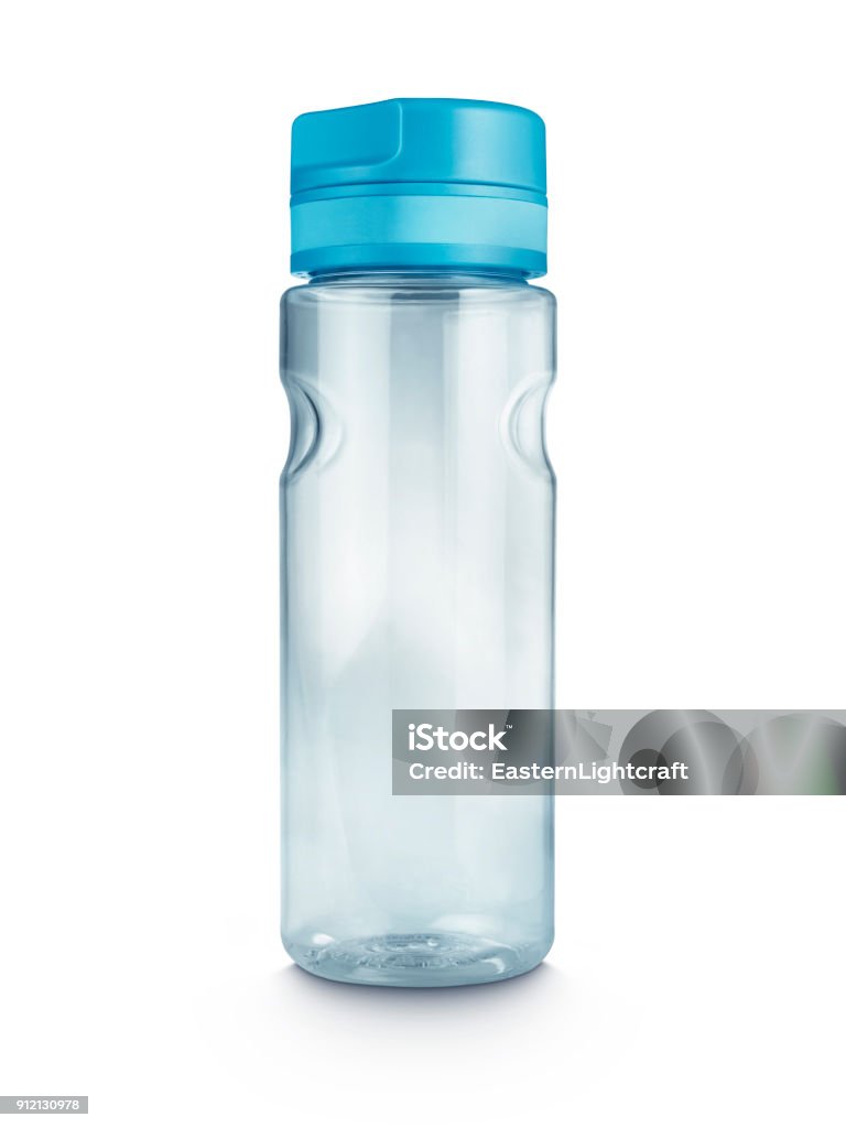 reusable water drink bottle reusable water bottle on a plain white background with copy space Water Bottle Stock Photo