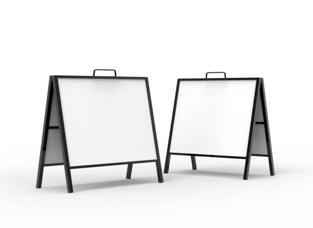 istock Blank white sandwich square A frame metallic outdoor advertising stand mockup set, isolated, 3d rendering. Clear street signage board mock up. A-board with metal frame template. 912133734