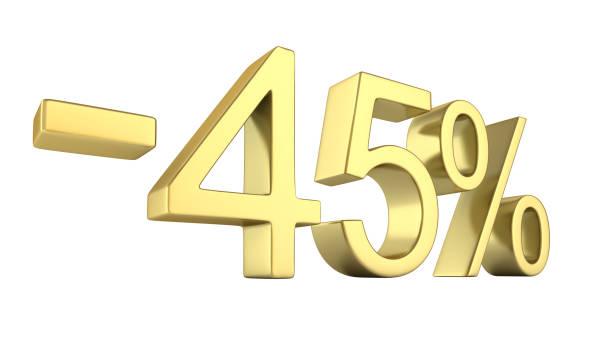 istock Gold text 45 percent off on white background without shadow 3D render 912134370