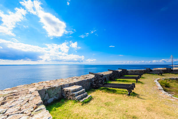 Fort Christiansoe naval fortress with cannons near island Bornholm in the Baltic Sea Denmark Scandinavia Europe.