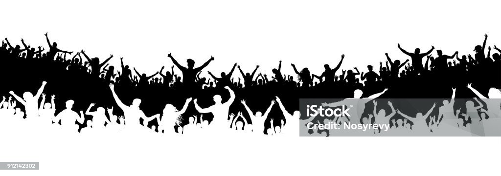 Crowd of people in the stadium. Crowd of sports fans. Silhouette vector. Banner, poster - Royalty-free Fã arte vetorial