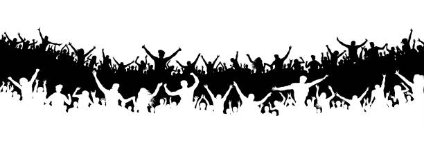 Crowd of people in the stadium. Crowd of sports fans. Silhouette vector. Banner, poster Crowd of people in the stadium. Crowd of sports fans. Silhouette vector. Banner, poster football fans in stadium stock illustrations