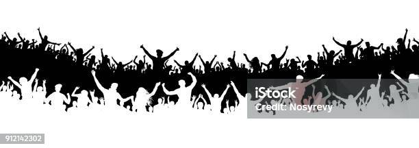 Crowd Of People In The Stadium Crowd Of Sports Fans Silhouette Vector Banner Poster Stock Illustration - Download Image Now