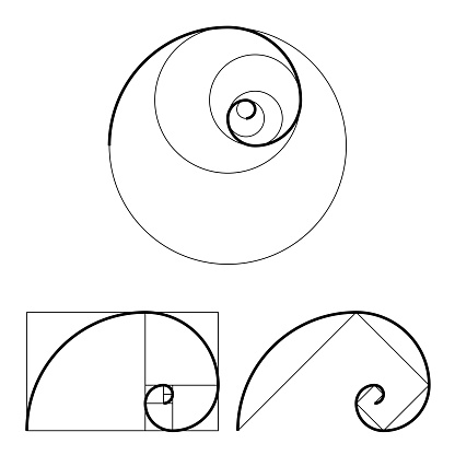 Golden ratio template set. Proportion symbol. Graphic Design element. Golden section spiral. Vector illustration