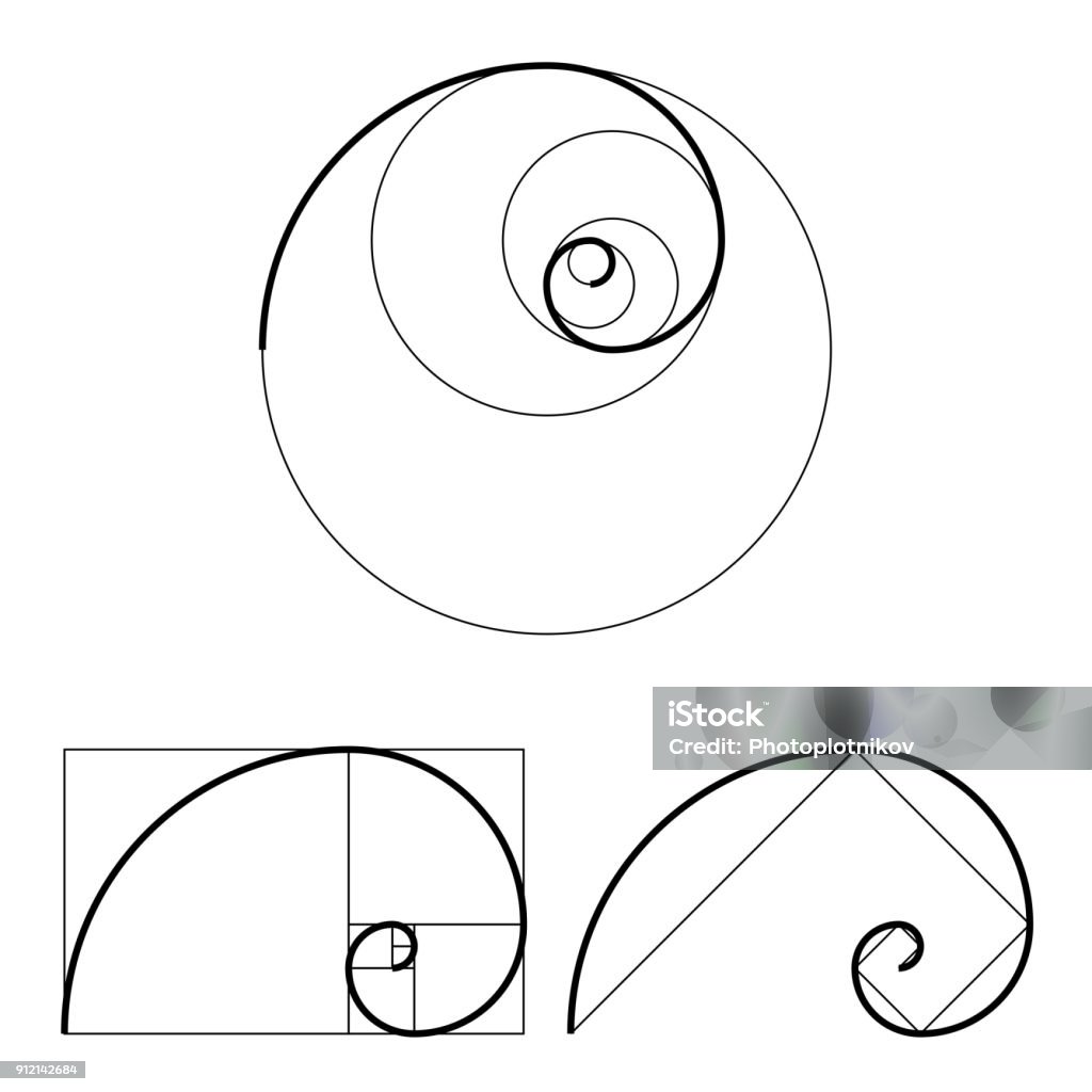 Golden ratio template set. Proportion symbol. Graphic Design element. Golden section spiral Golden ratio template set. Proportion symbol. Graphic Design element. Golden section spiral. Vector illustration Spiral stock vector