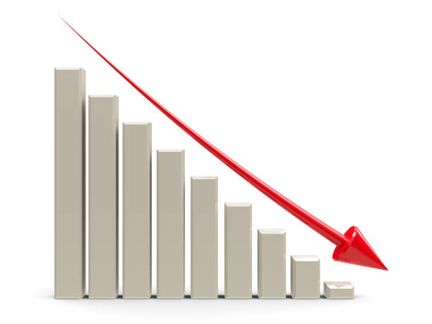 business graph down #3 - moving down dollar decline graph imagens e fotografias de stock