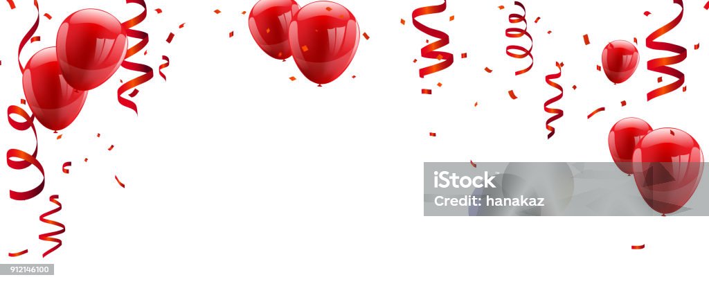 Red White balloons, confetti concept design template Happy Valentine's Day, background Celebration Vector illustration. Red stock vector