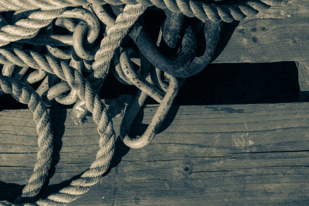 istock Detailed close up of chains stack and ropes 912146160