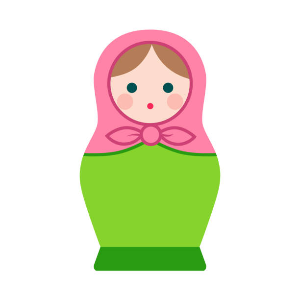 ilustrações, clipart, desenhos animados e ícones de bonito russa matryoshka aninhamento boneca brinquedo popular desenho ilustração vetorial. elemento de design de estilo apartamento contemporâneo de simples ícone isolado no branco. - wood toy babushka isolated on white