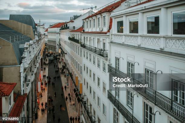 Carmo Street Lisbon Stock Photo - Download Image Now - Lisbon - Portugal, Pedestrian, Above