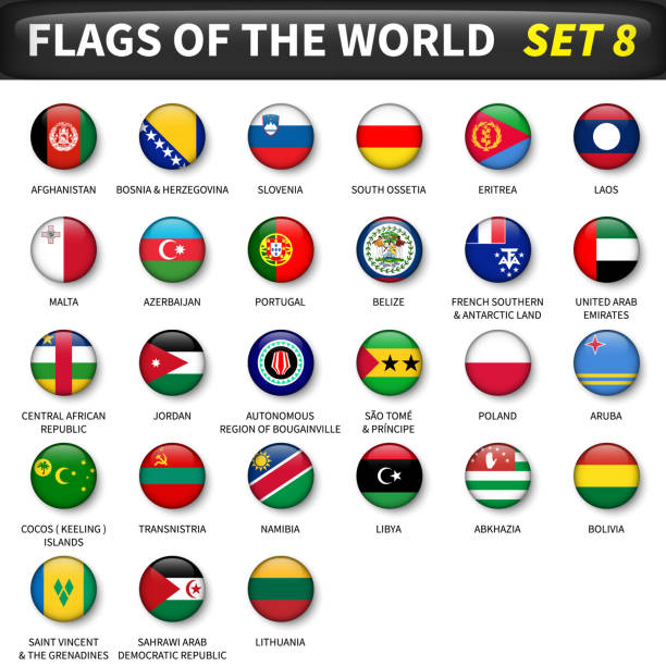 wszystkie flagi świata ustawić 8 . konstrukcja okrężna i wypukła - abkhazian flag stock illustrations