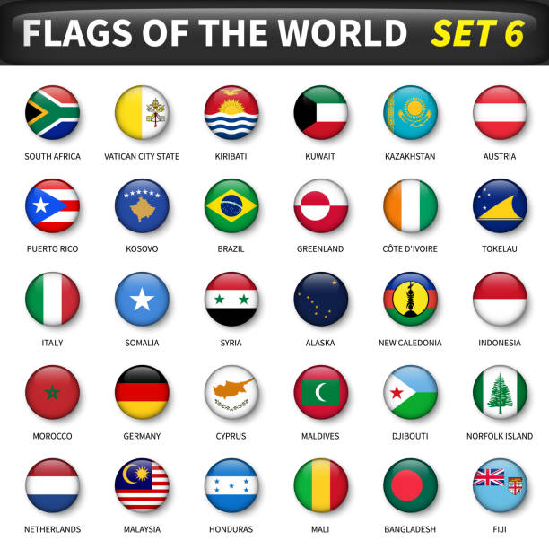 stockillustraties, clipart, cartoons en iconen met alle vlaggen van de wereld ingesteld op 6. cirkel en convexe design - morocco brazil