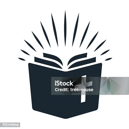 istock Simple Bible icon. Open book with rays of light shining from pages. Religion, church, Bible study concept contemporary style design element isolated on white background 912149646