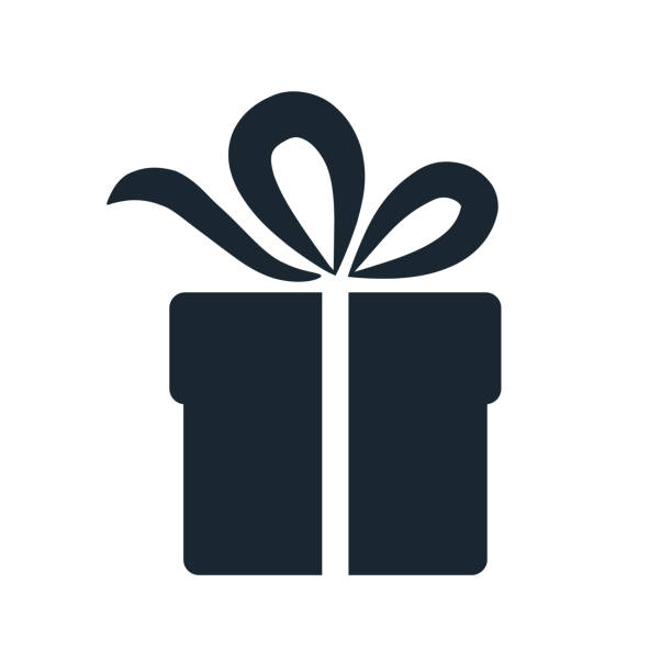 einfaches geschenk-box-symbol. einzelne farbe design-element isoliert auf weiss. geschenk-geben und empfangen, urlaub, geburtstag, feier-konzept. - geschenk stock-grafiken, -clipart, -cartoons und -symbole