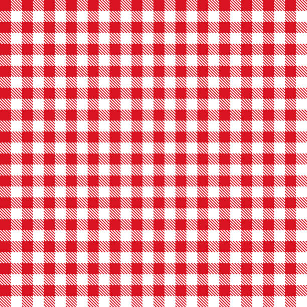 Red Gingham Cloth Fabric Pattern Red color gingham cloth fabric seamless pattern. checked pattern stock illustrations