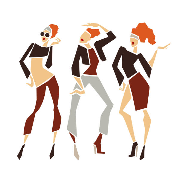 sylwetka moda dziewczyny - senior adult dancing party silhouette stock illustrations