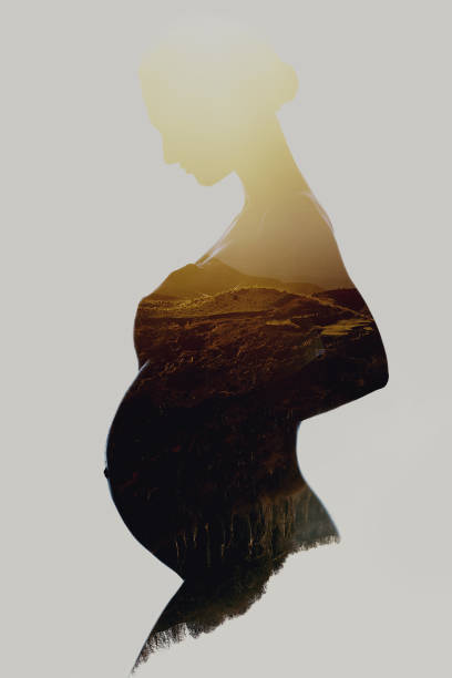 dubbele blootstelling - pregnant isolated on white stockfoto's en -beelden
