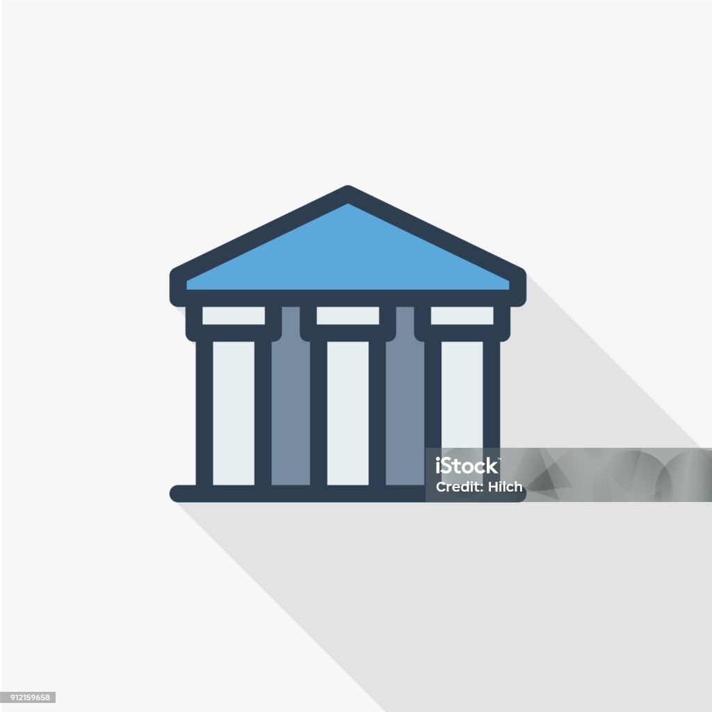public bank building, university or museum, classic greek architecture thin line flat icon. Linear vector symbol colorful long shadow design. public bank building, university or museum, classic greek architecture thin line flat icon. Linear vector illustration. Pictogram isolated on white background. Colorful long shadow design.fog Bank - Financial Building stock vector