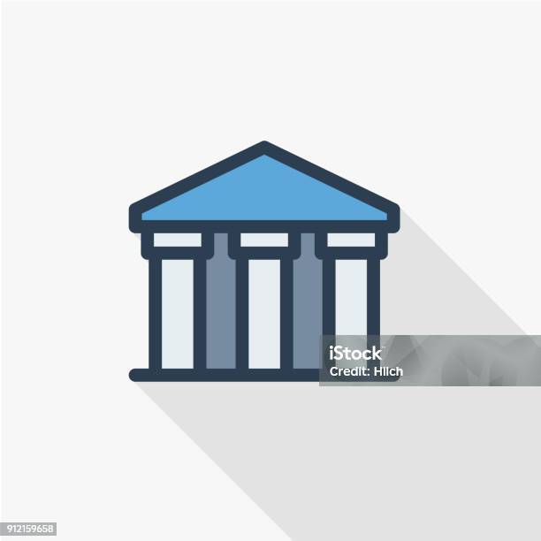 Public Bank Building University Or Museum Classic Greek Architecture Thin Line Flat Icon Linear Vector Symbol Colorful Long Shadow Design Stock Illustration - Download Image Now