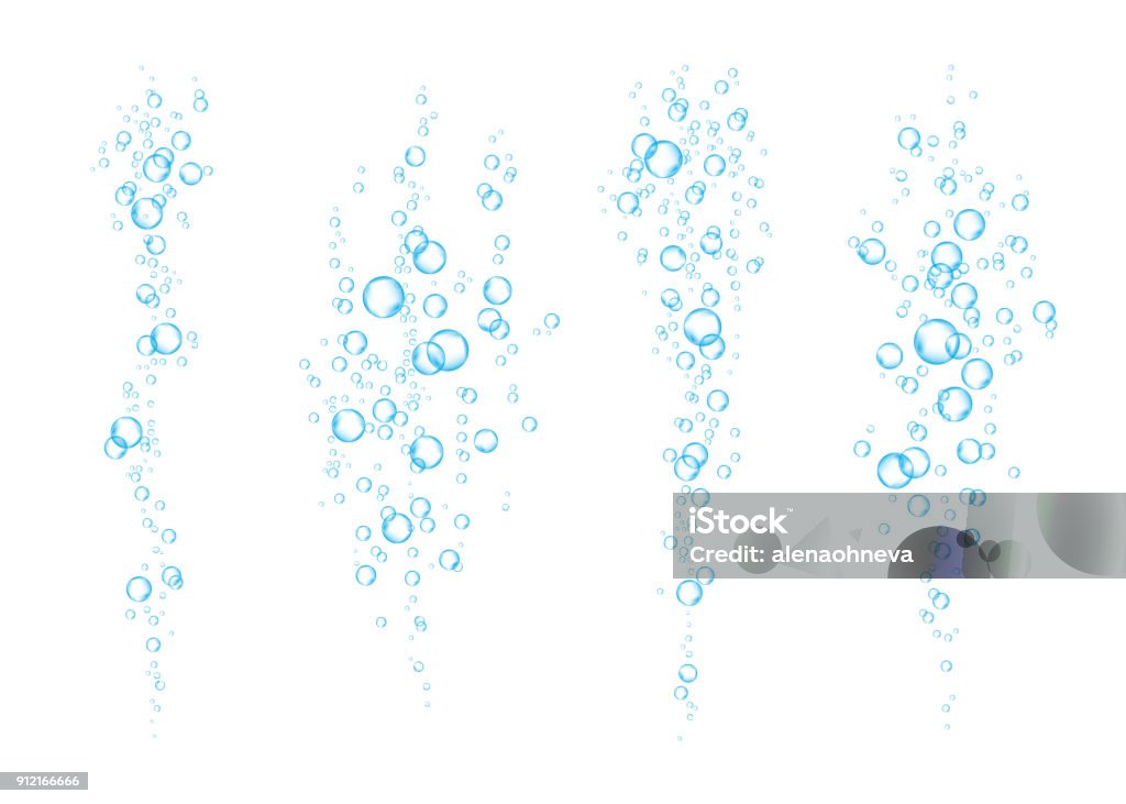 Azul bajo el agua aire efervescente burbujas flujo sobre fondo blanco. - arte vectorial de Burbuja libre de derechos