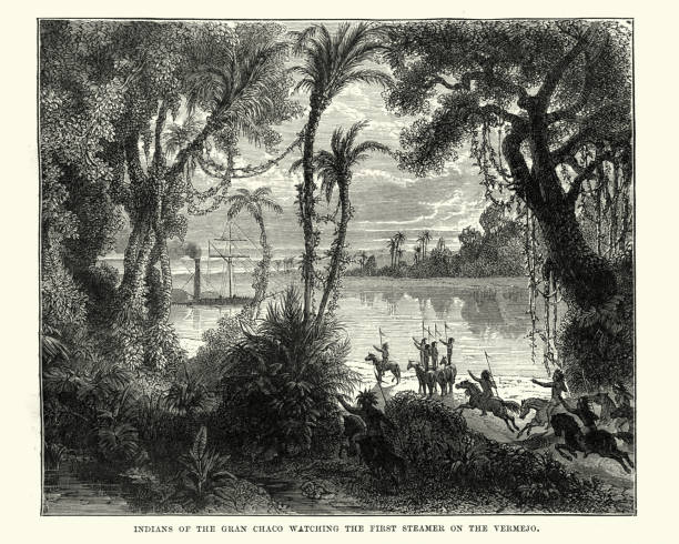 istock Native americans watching the first steamer on the Vermejo River 912167686