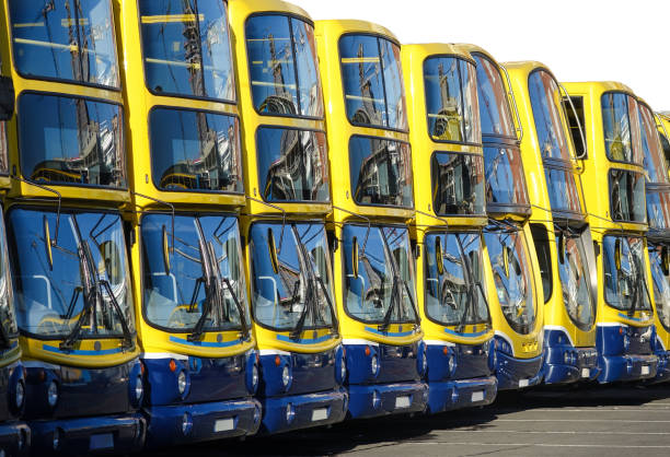 Line Up of Double Decker Buses
