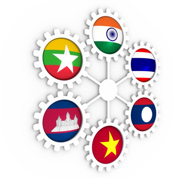 istock Mekong Ganga cooperation members flags on gears 912171138