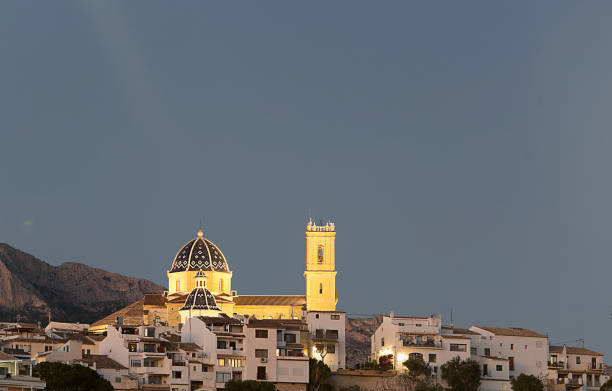 Views of Altea dusk with its church Our Lady of Consuelo standing out in the plane.