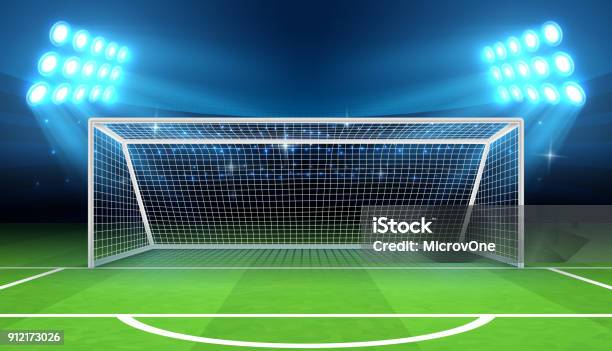 Sports Stadium With Soccer Goal Vector Illustration Stock Illustration - Download Image Now