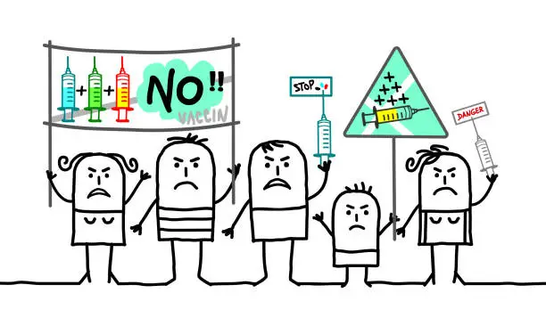 Vector illustration of Cartoon People protesting against mandatory Vaccines