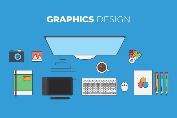 Vector illustration of Graphics Designer Desk
