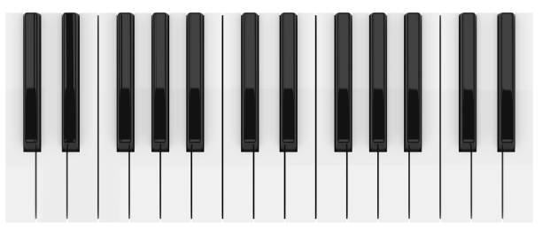 Black and White Piano Keys Black and White Piano Illustration. 3D render keyboard instrument stock pictures, royalty-free photos & images