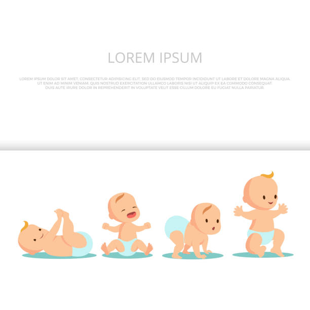 первые шаги babys дизайн баннера - милый фон ребенка - steps baby standing walking stock illustrations