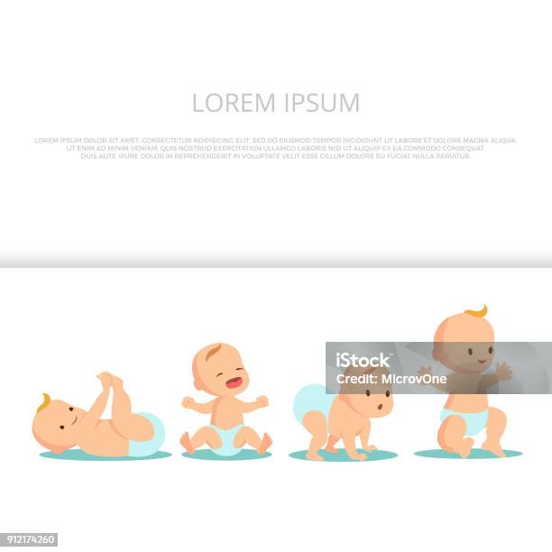 First Babys Steps Banner Design Cute Baby Background Stock Illustration - Download Image Now