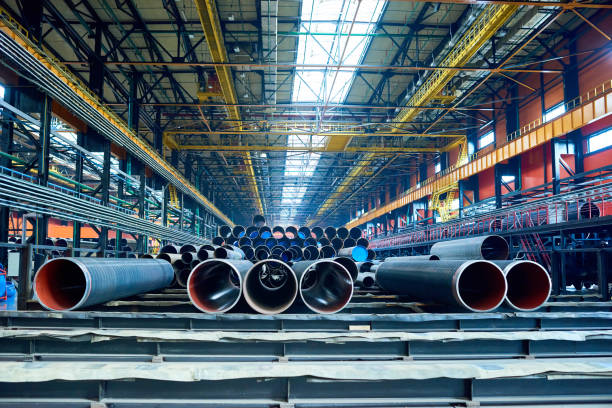 istock Factory warehouse with manufactured tubes 912174266