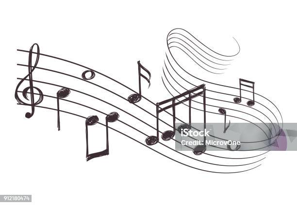 Skizzieren Sie Musikalische Schallwelle Mit Noten Hand Gezeichnet Vektorillustration Stock Vektor Art und mehr Bilder von Musik