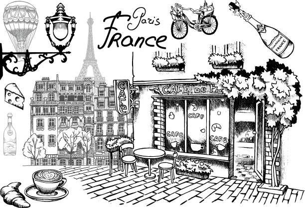 paryż romantyczny - paris france monument pattern city stock illustrations