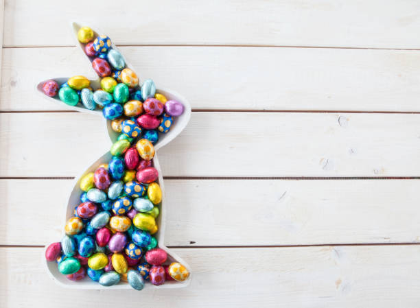 Colorful chocolate eggs for easter stock photo