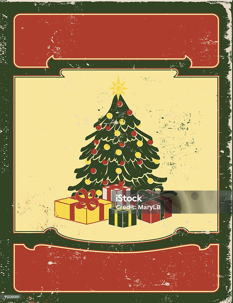 Retro Árvore de Natal com presentes e sem painéis - Royalty-free Bola de Árvore de Natal arte vetorial