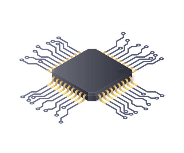 ilustrações de stock, clip art, desenhos animados e ícones de micro processor. circuit board isolated on white background. isometric vector illustration - computer chip circuit board isometric computer