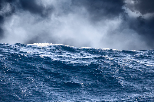 Close-up of a wave during a storm in Mediterranean sea.
