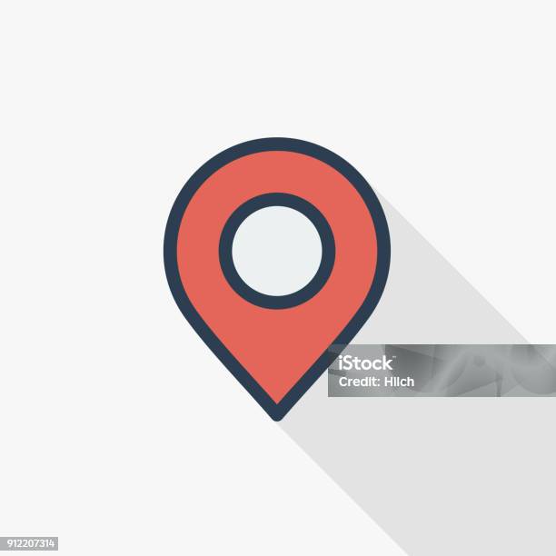 Navigation Location Marker Cursor Thin Line Flat Color Icon Linear Vector Symbol Colorful Long Shadow Design Stock Illustration - Download Image Now